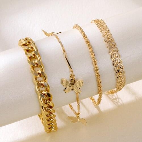 FAMSHIN Bohemia Butterfly Bracelets Elegant Cuff Bangle For Women Party Gift Gold Color Chain Bracelet Sets Vintage Boho Jewelry