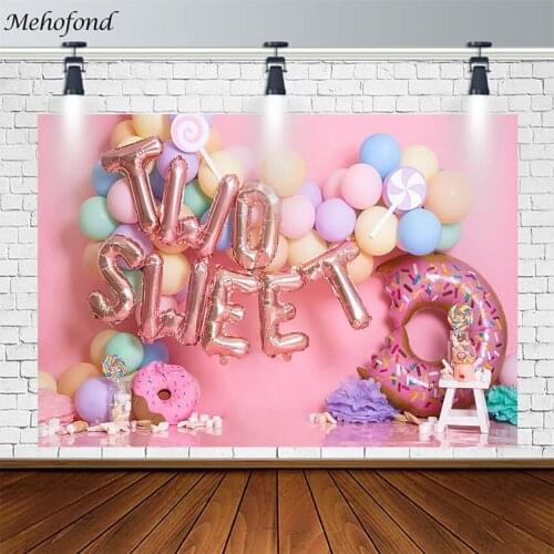 Donut Balloon Backdrop For Photography Sweet Girl 2nd Birthday Party Decor Pink Banner Photo Background Studio Photophone Props