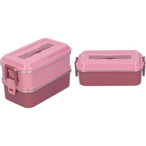 Stainless Steel Insulated Lunch Box Square Portable Leak-Proof Lunch Box With Handle Cherry Blossom Pink