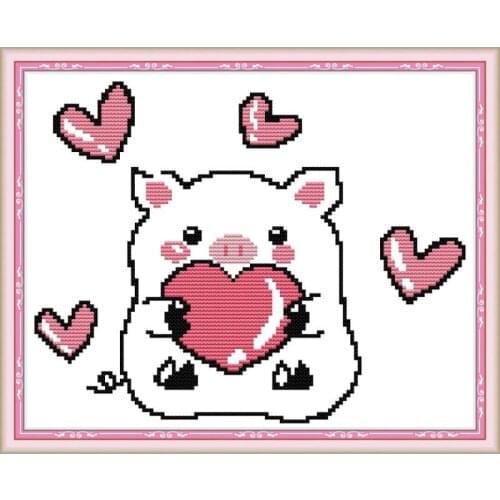 Joy Sunday Love The Pig Animal Counted Cross Stitch 14CT Cartoon Pattern Printed Canvas Embroidery Cross Stitch DMC Home Decor
