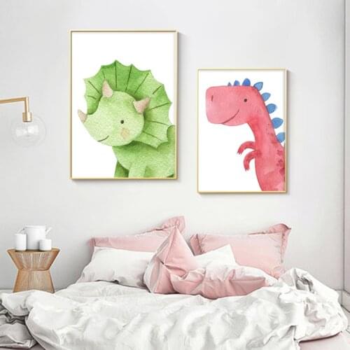 Cartoon Dinosaur Animal Canvas Painting Baby Bedroom Room Wall Art Posters Prints Modern Kindergarten Wall Decoration Pictures