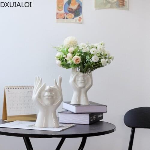 DXUIALOI Nordic style simple face art vase ceramic crafts living room flower arrangement vase desktop decoration home decoration