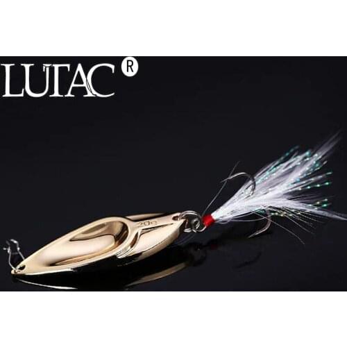 LUTAC free shipping 7g 10g 15g 20g Metal Fishing Lure Spoon Sequins Spinner with Feather Hard Bait