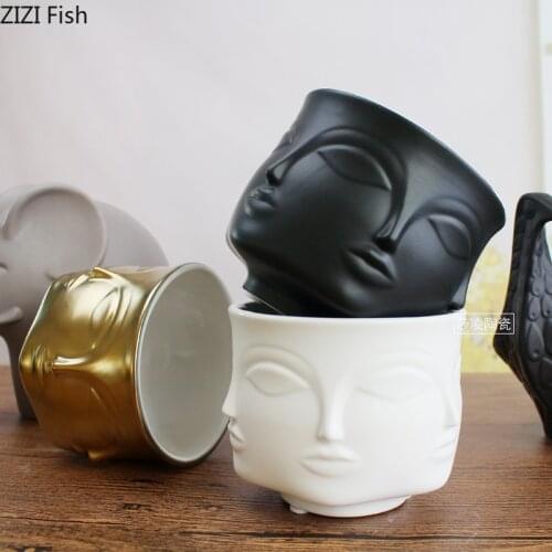 Multifaceted Potted Plants Abstract Art Ceramic Vases Desk Decor Human Face Flowers Pot Porcelain Vase Home Decoration Modern