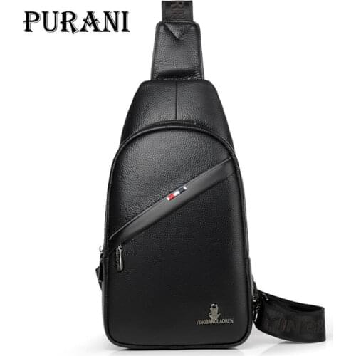PURANI 100% Genuine Leather Cowhide Men Chest Bag Pack Single Satchels Bag Men Messenger Sling Bag Travel Zipper Crossbody Bags