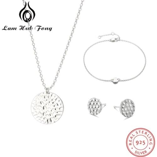 925 Sterling Silver Jewelry Sets Simple Round Necklaces Bracelet Small Stud Earrings for Women Minimalist Jewelry (Lam Hub Fong)