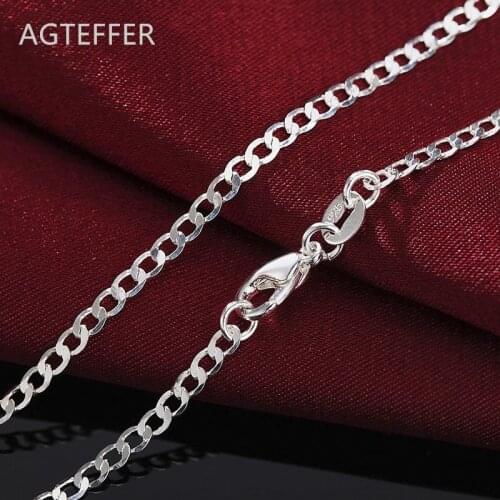 AGTEFFER New 925 Sterling Silver 16/18/20/22/24/26/28/30 Inch 2mm Side Chain Necklace For Woman Man Fashion Wedding Jewelry Gift