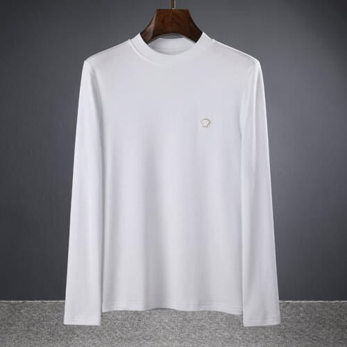 2021 spring and autumn new solid color base T shirt men close skin inside hair polished men round collar long sleeve casual T sh