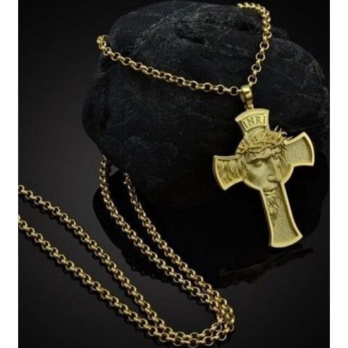 New Personality Religious Christian Pendant Necklace for Men Crown of Thorns Jesus Cross Necklace Pendant Accessories Jewelry