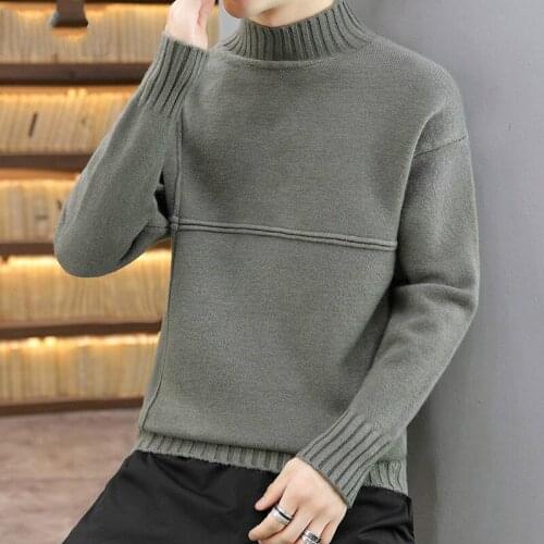 Autumn and winter new half high collar sweater mens Plush thickened Crew Neck Sweater clothes for men
