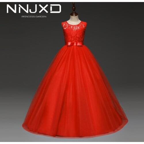 5-14 Years High-end Girls Wedding Party Lace Girl Dress Bridesmaid Clothes Princess Gowns Teen Girl Red Tulle Evening Dresses
