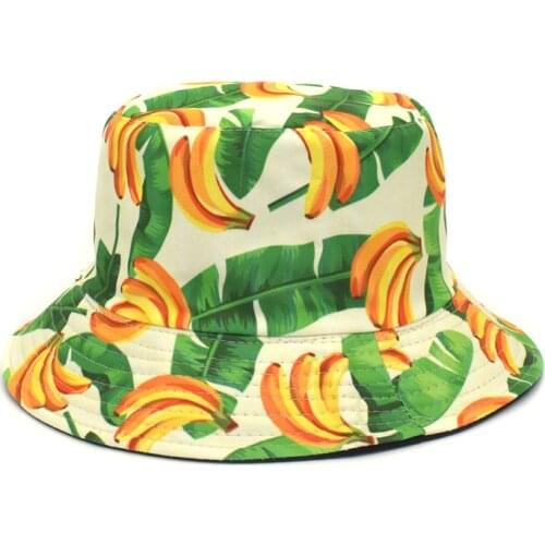 Cotton Banana Print Bucket Hat Fisherman Hat Outdoor Travel Hat Sun Cap Hats for Men and Women 381
