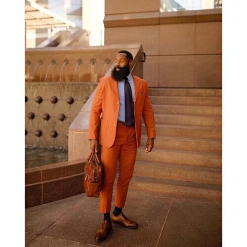 Jacket+Pants) Summer Plus Size Orange Notch Lapel Slim Fit Tuxedo Wedding Man Suit 2 Piece Formal Man Blazer Custom Made
