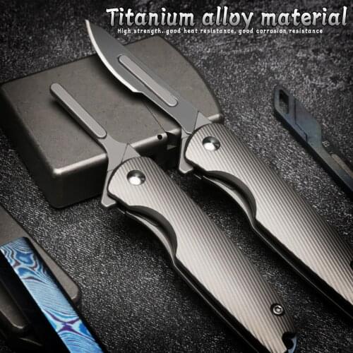Titanium alloy practical folding knife outdoor camping tactical self-defense knife portable EDC tool knife
