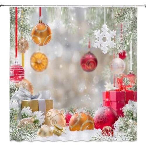 Merry Christmas Shower Curtain Balls Decor Kids' New Year Bathroom Decor