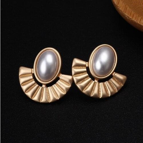 Clip Pearl Earrings Without Pierced Large Vintage Pearl Stud Earrings With Gold Color Metal Mother Of Pearl Jewelry Bridesmaid