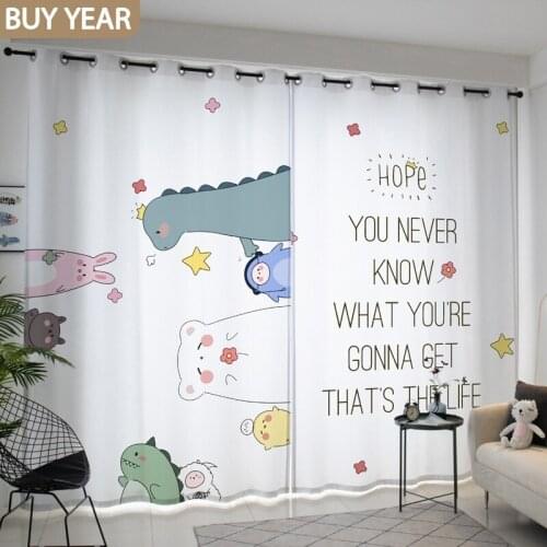 Nordic Curtains for Living Dining Room Bedroom Girl Princess Wind Ins Cartoon Animal Bedroom Bay Window Childrens Room Curtains