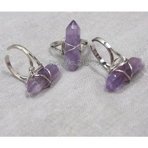 SR-008 Healing Crystal Quartz Amethysts Point Silver Ring