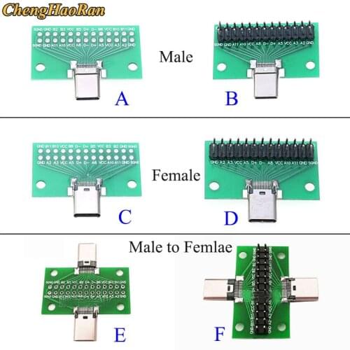 Type-C Male Female USB 3.1 Test PCB Board Adapter Type C 24P 2.54mm Connector Socket For Data Line Wire Cable Transfer