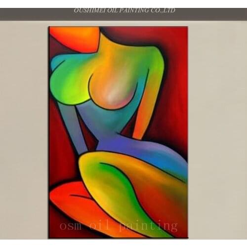 Top Skill Handmade Modern Abstract Portrait Beautiful Colorful Sexy Nude Figure Wall Art Oil Painting on Canvas for Home Decor