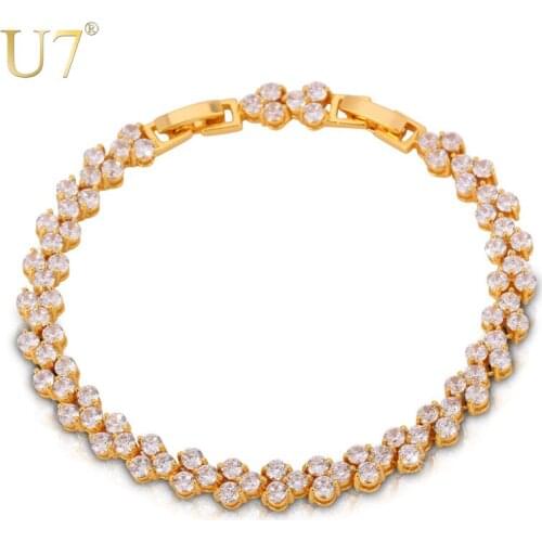 U7 Romantic Cubic Zirconia Bracelet Women Jewelry Trendy Gold Color 17cm20cm Chain Tennis Bracelets Wholesale H546