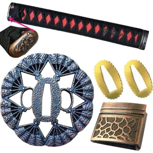 A Set Japanese Samurai Sword Katana/Wakizashi/Tanto Guard Accessory Tsuba+Menuki+Fuchi+Kashira+Handle+Habaki+Seppa