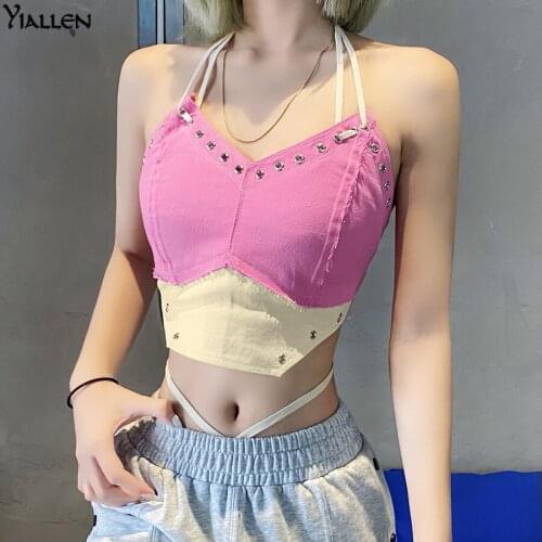 Yiallen Summer Cute Splicing Female Camisole New Street Basic Wild Party Vacation Club Crop Top Women Slim 2021 new Hot Sale