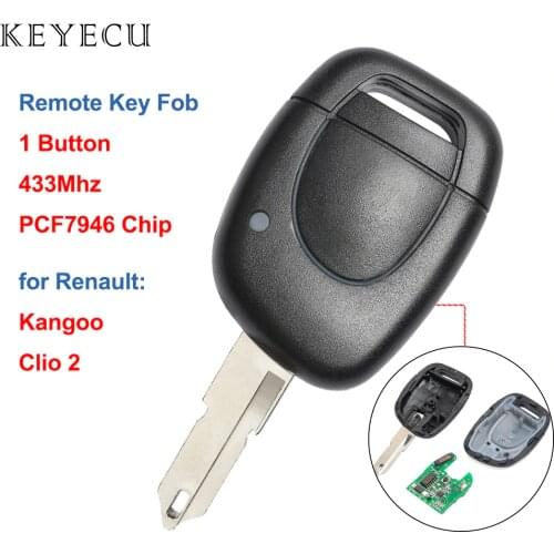 Keyecu Replacement Remote Car Key Fob 1 Button 433MHz with PCF7946 Chip for Renault Clio 2 2002-2008, for Kangoo 2002-2004