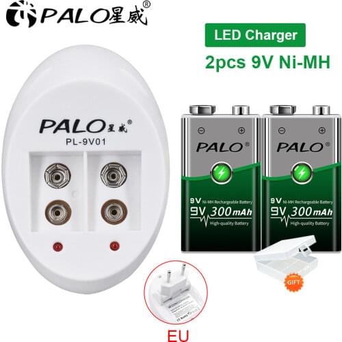 9v Battery Charger for 6F22 9V NiCd NiMh Li-ion Rechargeable batteries+2pcs Ni-Mh 9V Bateria Rechargeable Batteries 9V Wholesale