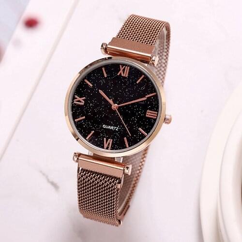 Women Watches Star Sky Luxury Fashion Stainless Steel Metal Ladies Magnet Watches Womens Quartz Wristwatch reloj mujer