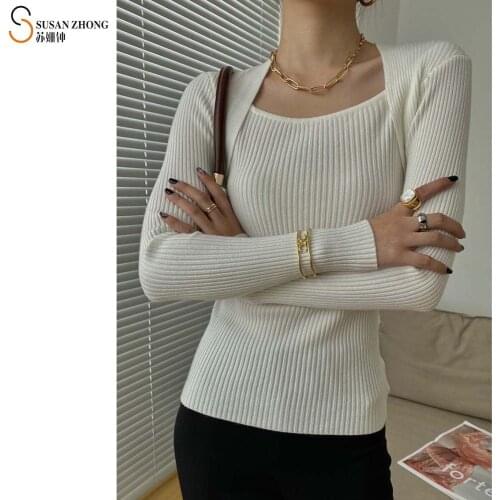 Women Pullovers Female Sweater Designer Vintage Romantic Autumn Fall Winter Stretch Fabric Slash Neck Cape Shoulder 80s Style