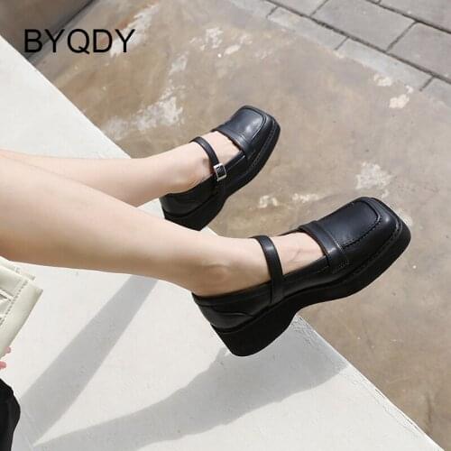 BYQDY Spring Autumn Casual Shoes Woman Oxfords Shoes Slip On Soft Leather Platform Retro Shoes Rubber Sole Soft Comfortable
