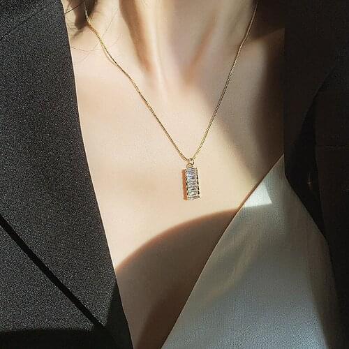 Shinning Zircon Oblong Geometric Pendant Necklace Women 2020 Luxury New Jewelry Gold Color Simple Necklaces Gifts