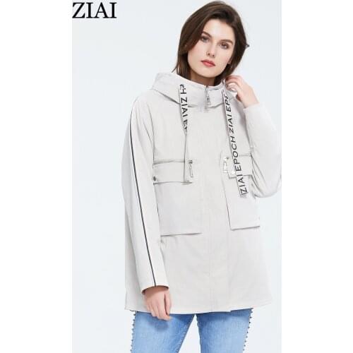 ZIAI 2021 Women jacket spring short hooded Drawstring letters coat Long sleeve female coat casual top brand stock ZS-3081