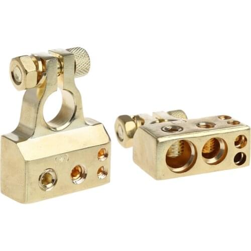 2 Pcs Gold Plated Car Battery Terminal Positive Nagative F 0/1 2 4 8 AWG Tool Jy25 19 Droship