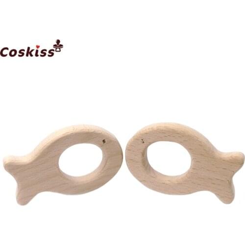 50pcs Beech Wooden Fish Natural Handmade Wooden Teether DIY Wood Personalized Pendent Eco-Friendly Safe Baby Teether Toys