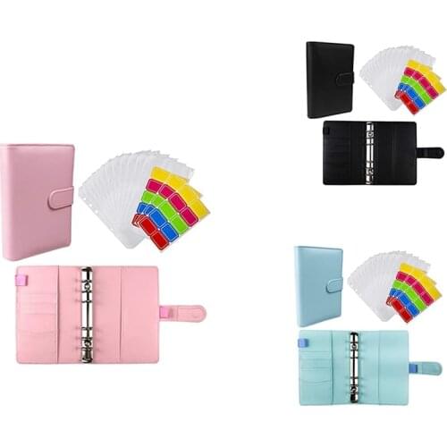 A6 PU Leather Notebook Binder Cover with 12Pcs Binder Pockets, Binder Loose Leaf Zipper Bags Envelope System Planner