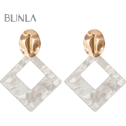BLINLA Fashion Korean White Square Dangle Drop Earrings 2019 For Women Statement Big Geometric Acrylic Wedding Earrings Jewelry