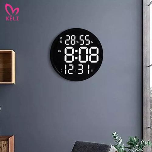 12 Inch LED Large Number Wall Clock Digital Temperature And Humidity Electronic Clock Modern Design Decoration Home Office Decor