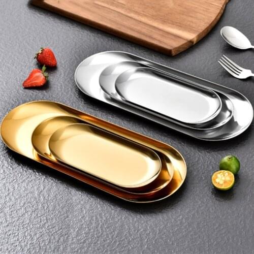 Nordic Style Gold Silver Stainless Steel Dessert Dining Plate Nut Cake Fruit Plate Towel Tray Snack Western Steak Kitchen Plate