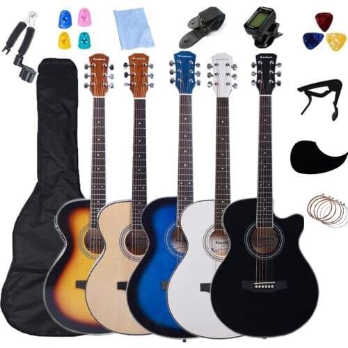 Electric Acoustic Guitar 40inch Thin Body 6 String Guitar 4/4 Size Folk Steel Strings Guitar with Beginner Kits AGT26
