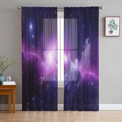 Purple Galaxy Sky Sheer Curtains for Living Room Bedroom Kitchen Tulle for Windows Voile Yarn Curtains for Bedroom