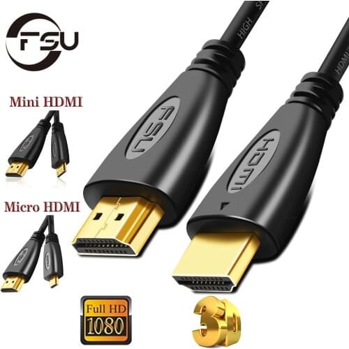 FUS Micro HDMI Adapter HD4K Micro Mini HDMI Male To HDMI 1.4 Male Cable Converter for Xiaomi PS4 Television TV X Box GoPro