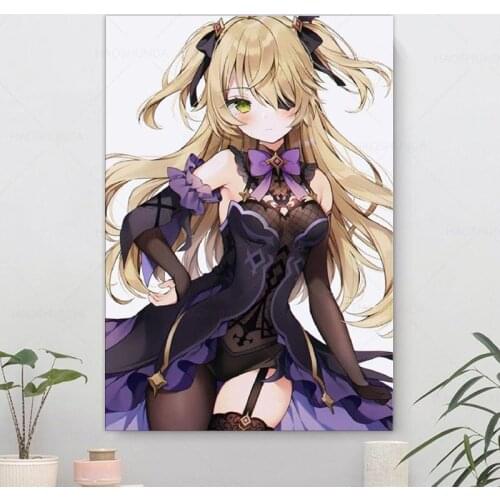 Canvas Wall Art Anime Home Decorative HD Printed Fischl GEnshin ImPact Anime Poster Painting Modern Modular Frame Living Room