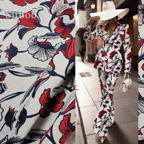 Italy 3D colorful floral embossed style elegant jacquard brocade fabric for spring summer dress skirt telas por metro SP6074