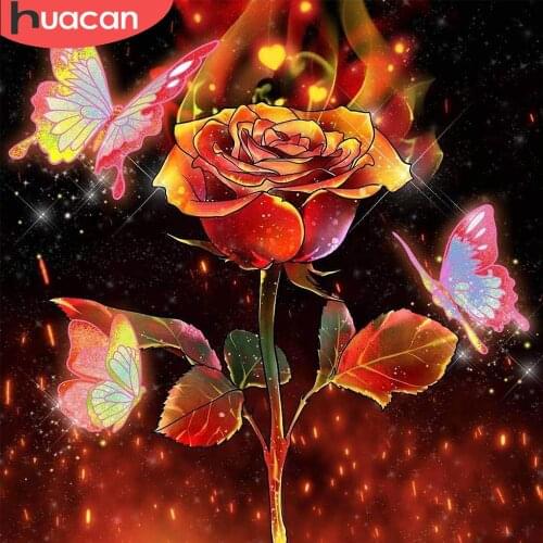 HUACAN 5d Diamond Painting Rose Flower Full Drill Mosaic Embroidery Fantasy Floral Butterfly Cross Stitch Wall Stickers Gift