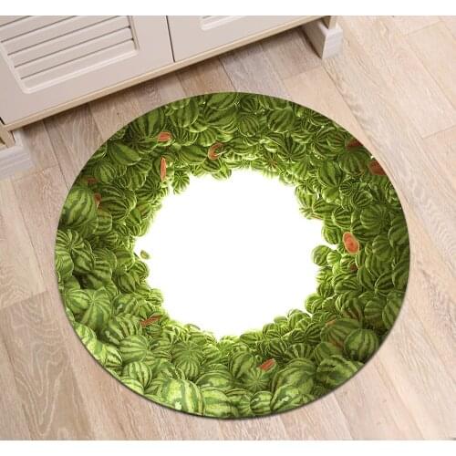 Round Living Room Area Rugs Childrens Room Floor Cushion Bathroom Non-Slip Carpets Kitchen Door Mat Rotating Fruit Watermelons