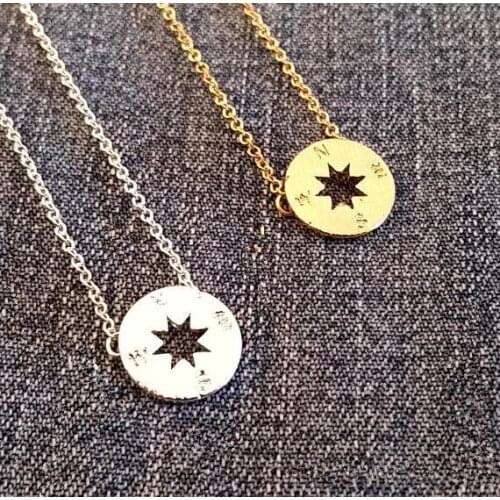 Round Coin Hollow Compass Geometric Triangle Nautical Beach Sailor Lucky Amulet Direction Compass Glamour Pendant Necklace