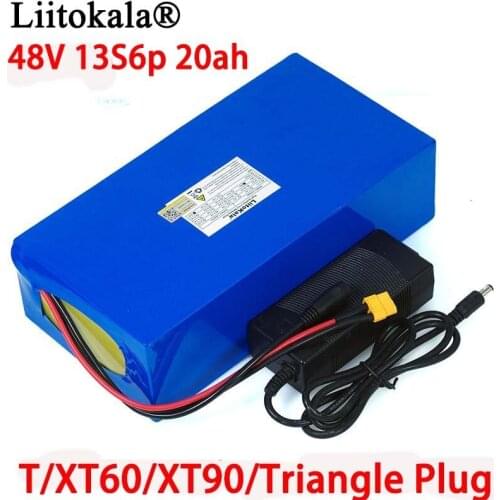 LiitoKala 48V 20ah 13s6p Lithium Battery Pack 48v 200000mAh 2000W electric bicycle batteries Built in 50A BMS +54.6V 2A Charger