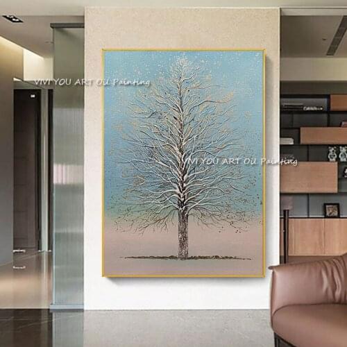 The Best Handmade Golden Tree Mural Oil Painting On Canvas Nature Creative Wall Arts Picture For Office Home Decor Framelses